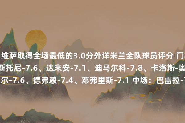 马维萨取得全场最低的3.0分外洋米兰全队球员评分 门将：索默-6.8 后卫：巴斯托尼-7.6、达米安-7.1、迪马尔科-7.8、卡洛斯-奥古斯托-6.9、帕瓦尔-7.6、德弗赖-7.4、邓弗里斯-7.1 中场：巴雷拉-7.7、姆希塔良-7.5、阿斯拉尼-7.1、弗拉欧好意思-6.6 先锋：德皮耶里-6.7、劳塔罗-马丁内斯-9.1、马库斯-图拉姆-8.3、阿瑙托维奇-6.5摩纳哥全队球员评分 门将：马耶茨基-7.0 后卫：萨利苏-6.4、马维萨-3.0、卡约-恩里克-6.2、蒂洛-科雷尔-6.4、特泽-6.5、万德松-6.3 中场：马加萨-6.4、拉明-卡马拉-6.3、阿克利乌什-6.6、戈洛温-6.3、扎卡里亚-6.1 先锋：卢卡-米沙尔-6.4、恩博洛-6.6、南野拓实-6.4、本-萨吉尔-6.7体育集锦