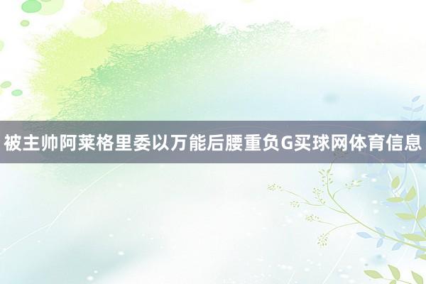 被主帅阿莱格里委以万能后腰重负G买球网体育信息